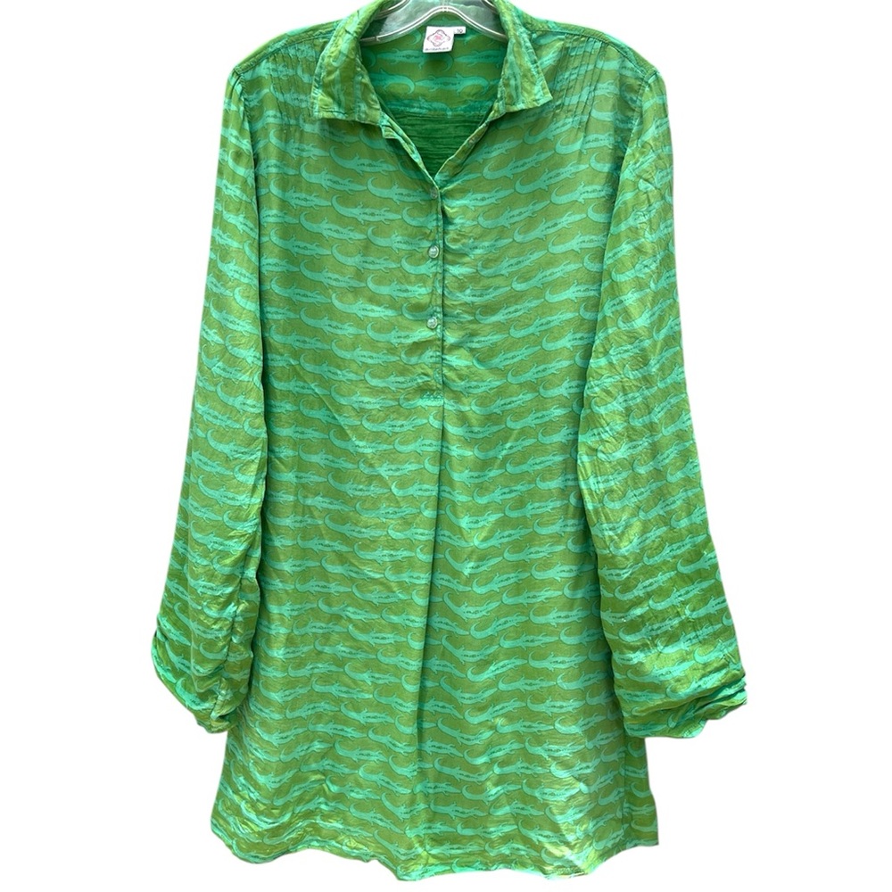 Sheridan French Green Crocodile All Over Print Women's Dress Sz 10 100% Silk